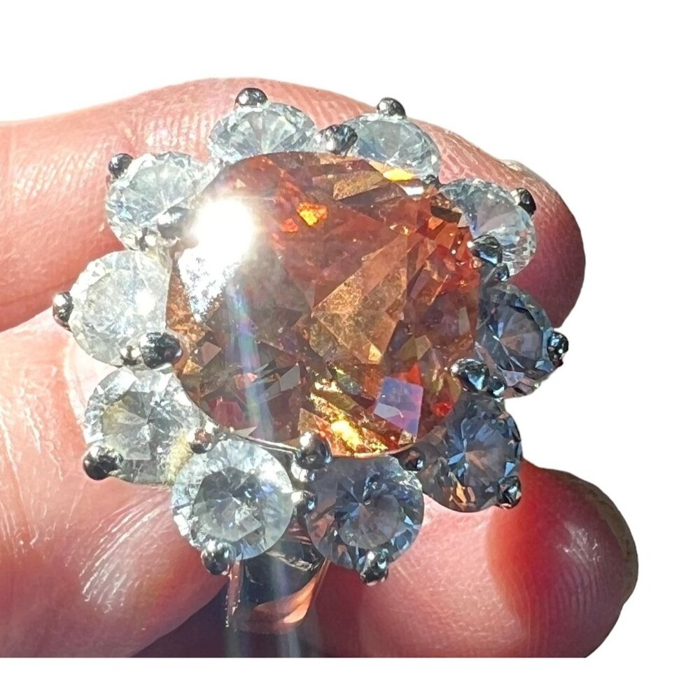 Heated Citrine & Rhinestone Ring Size 8 Brilliant Cut Engagement - Picture 5 of 12